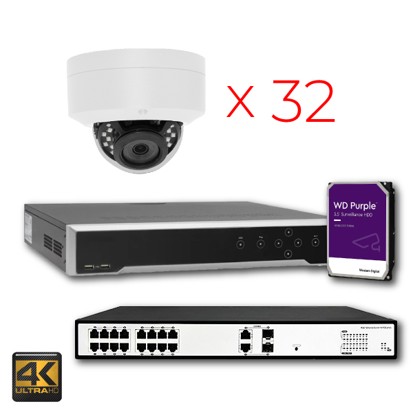 PK-8132328 (Hikvision OEM 4K 32ch NVR + 32 x 8MP Dome IR Camera + 8TB HDD)