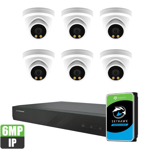 PU-6386CV-2T (CTVISION AI-System 4ch NVR + 6 x 6MP ColorView Turret Camera + 2TB HDD)