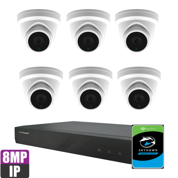 PU-8386-2T (CTVISION 4K 8ch NVR + 6 x 8MP Turret IR Camera + 2TB HDD)