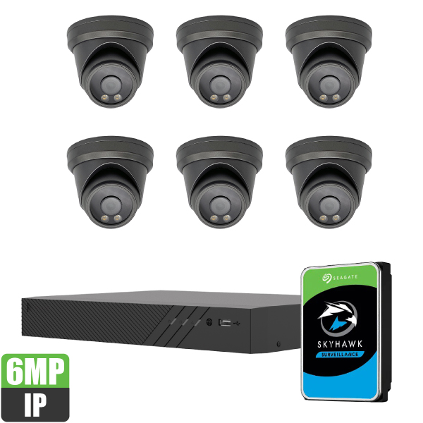 PK-63B86CV-2T (Hikvision OEM 4K 8ch NVR + 6 x 6MP ColorView Audio Turret Camera - Black + 2TB HDD)